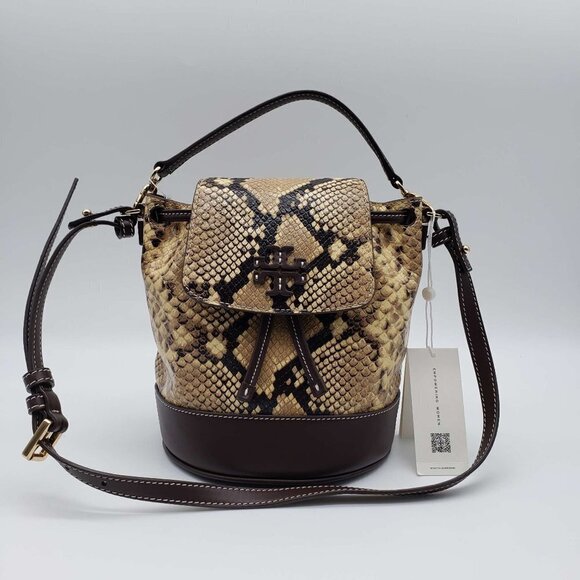 100% Authentic Tory Burch Thea Exotic Mini Bucket Backpack Shoulder Bag - Picture 1 of 9